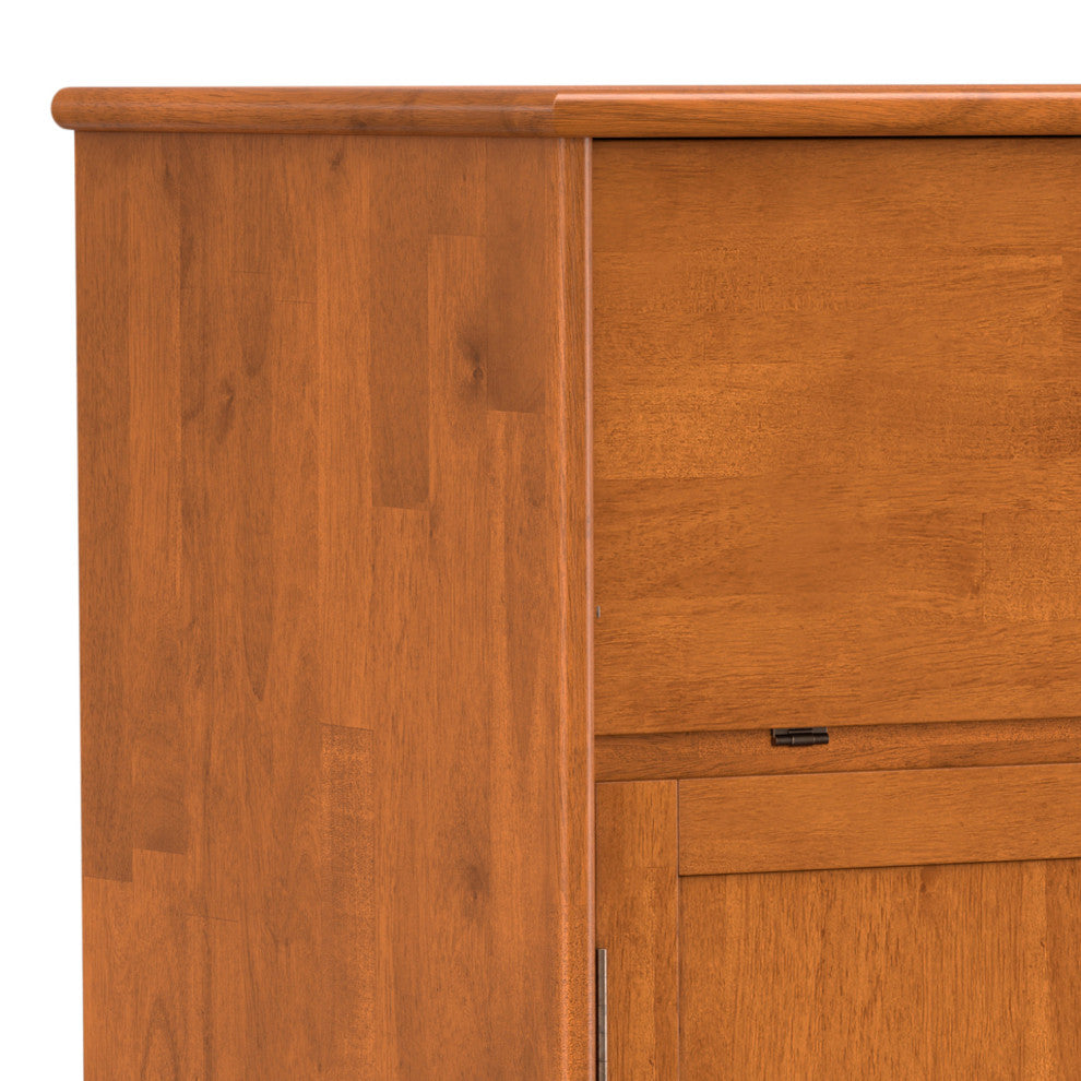 Draper Solid Hardwood Mid Century Bar Cabinet, Teak Brown