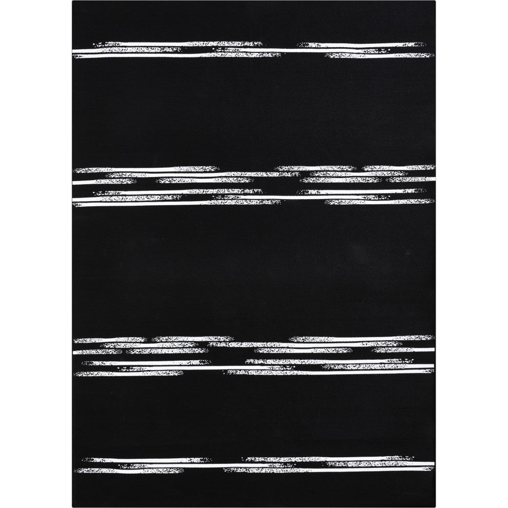 Caymen Rectangle Black,White Stripe Outdoor Rug 3x4'