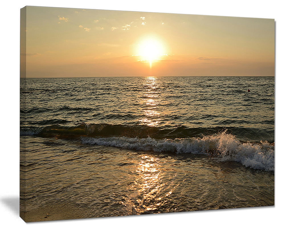 "Black Seascape in Morning Sunlight" Beach Canvas Wall Art, 20"x12"