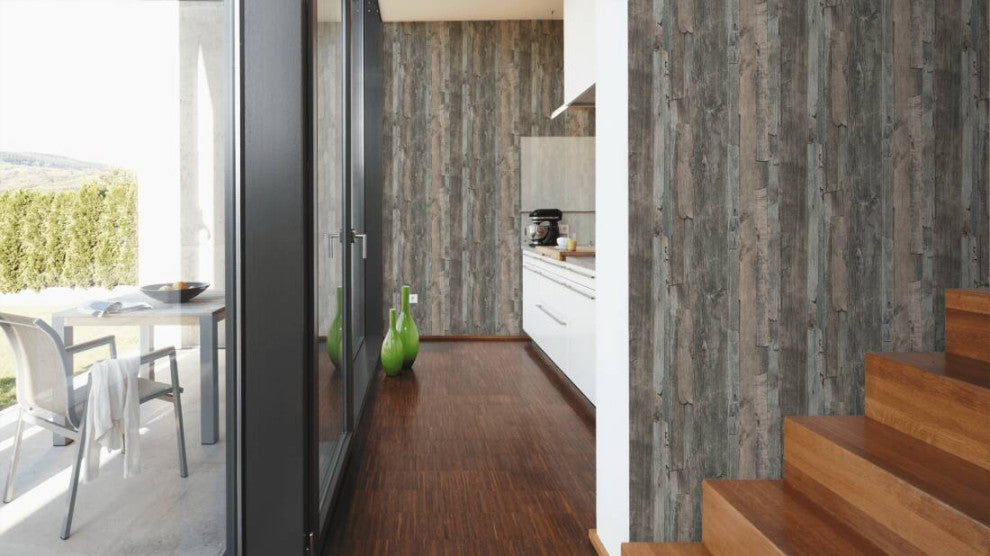 Faux Textured Wallpaper Wood, 954052, Gray Beige, Sample