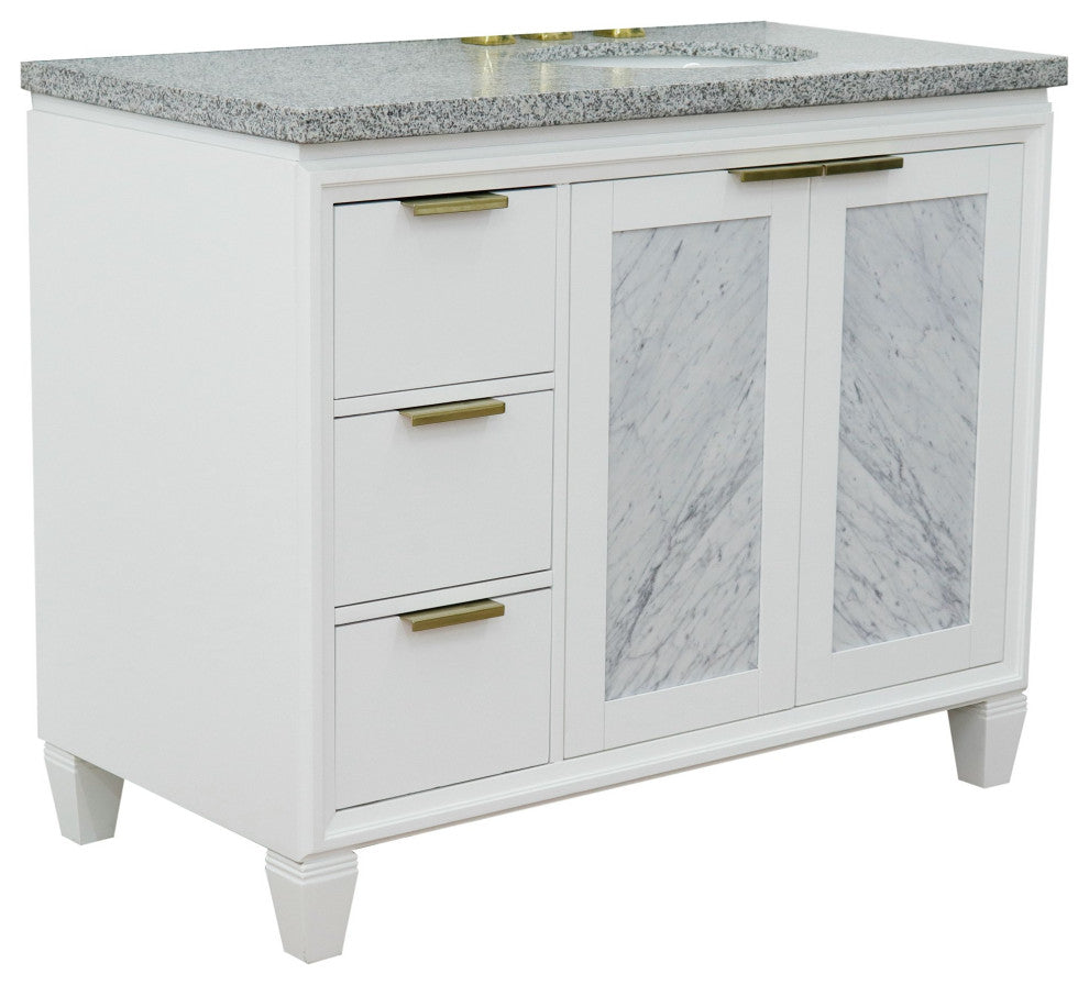 43" Single Vanity, White Finish With Gray Granite