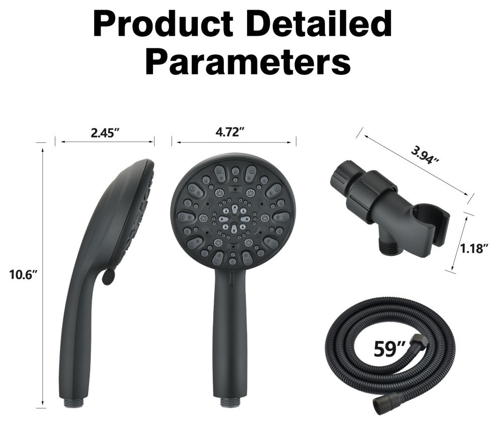 7 Spray Settings Hand Shower Set, Matte Black