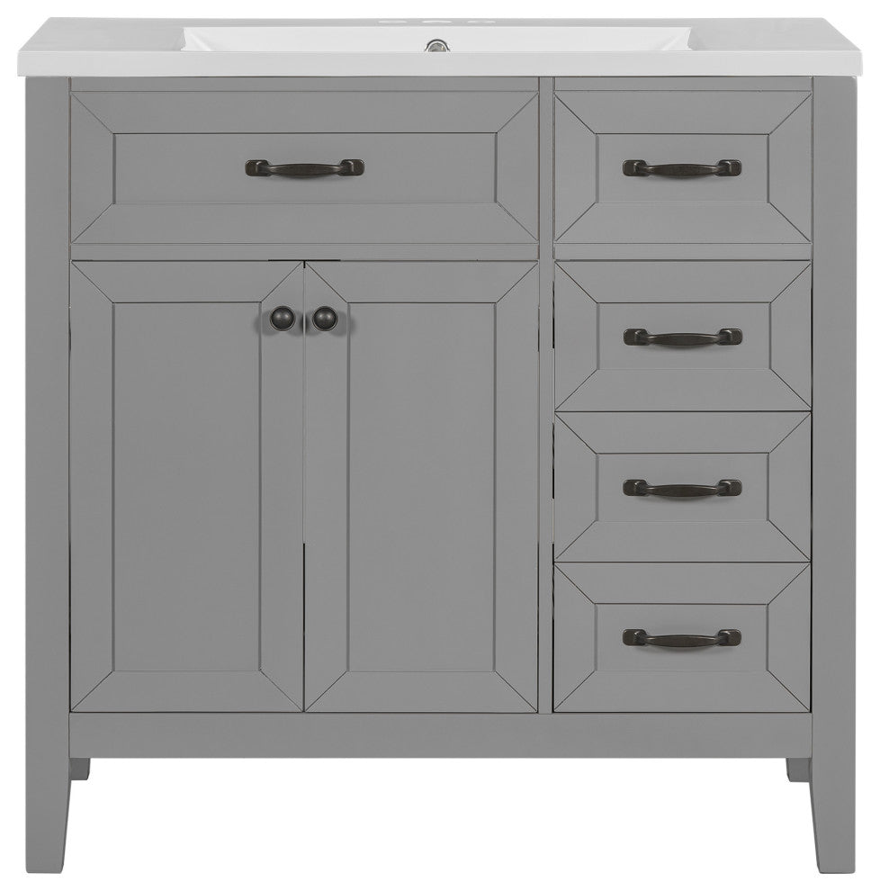 36 in. Freestanding Bathroom Vanity Set with Ceramic Integrated Single Sink, Grey
