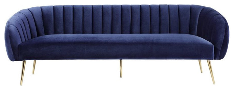 Pangea Home Hilda 15.7" Modern Metal and Velvet Sofa in Navy/Gold