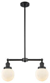 2-Light Beacon 23" Chandelier, Matte Black, Shade: Gloss White