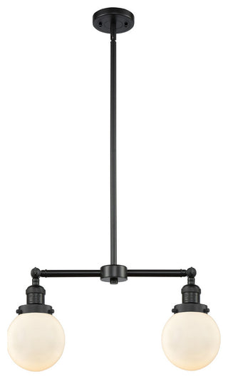 2-Light Beacon 23" Chandelier, Matte Black, Shade: Gloss White