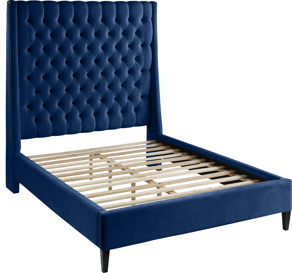 Fritz Velvet Upholstered Bed, Navy, Twin
