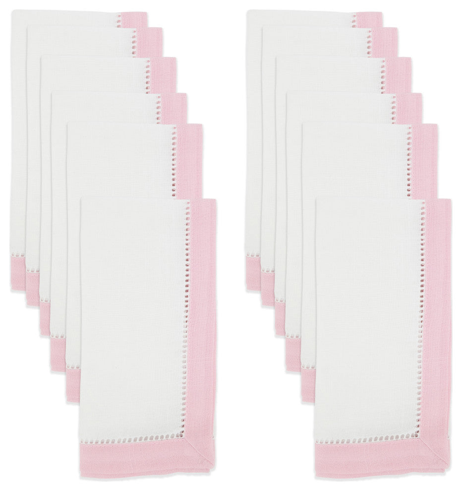 Classic Charm Two-Tone Hemstitch Napkin, Set of 12, Pink, 20"