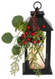12" Holiday Metal Lantern Artificial Table Christmas Arrangement With LED Candle