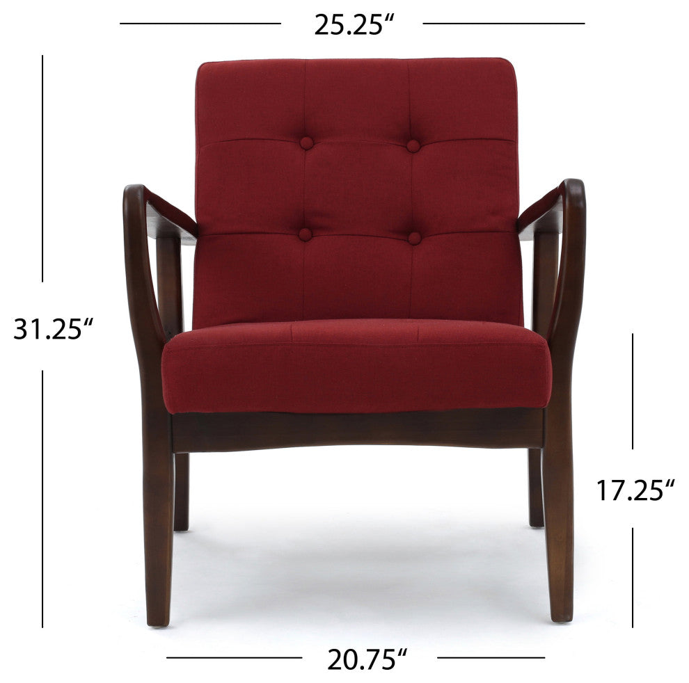 GDF Studio Gunther French-Style Fabric Club Chair, Red/Espresso