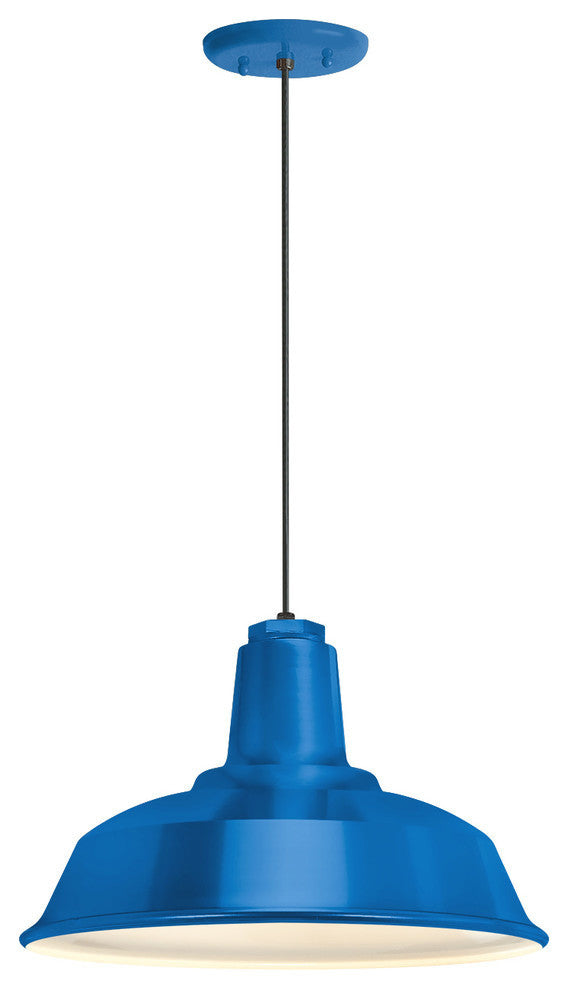 Heavy Duty Pendant, Blue With Gloss White Lens, 16" Shade