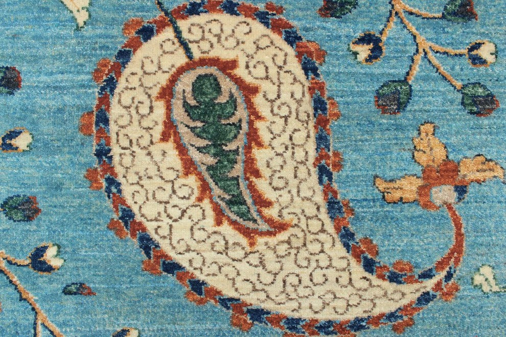 Fine Chobi Nazim Light Blue/Rust Rug, 9'x12'