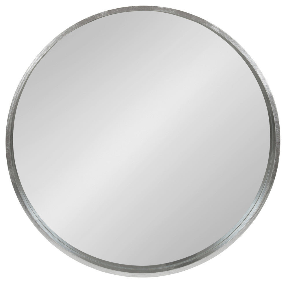 Travis Round Wood Accent Wall Mirror, Silver 25.6Diameter