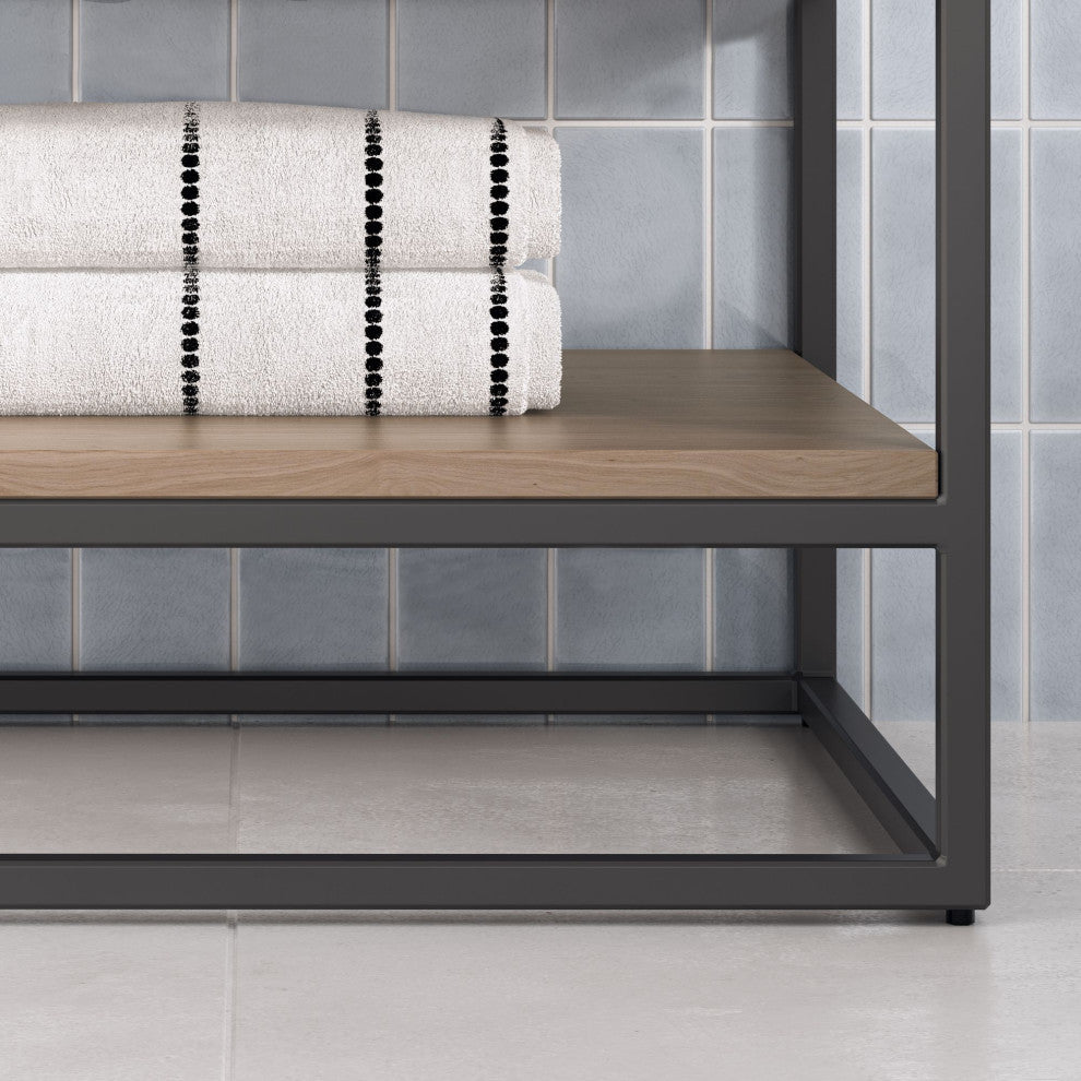 Bahia Bath Vanity, Oak, 48", Matte Black Hardware, Single, Freestanding