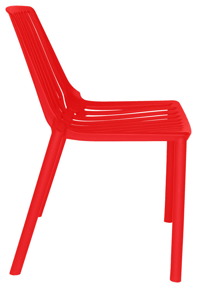 LeisureMod Acken Mid-Century Modern Plastic Dining Chair, Red