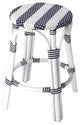 24" Blue and White Rattan Backless Counter Height Bar Chair