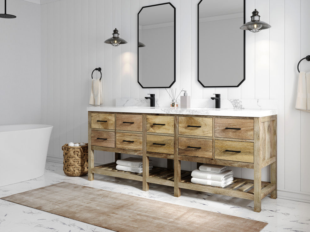 Parker Mango 84" Double Sink Bath Vanity in Natural  2" Carrara Quartz