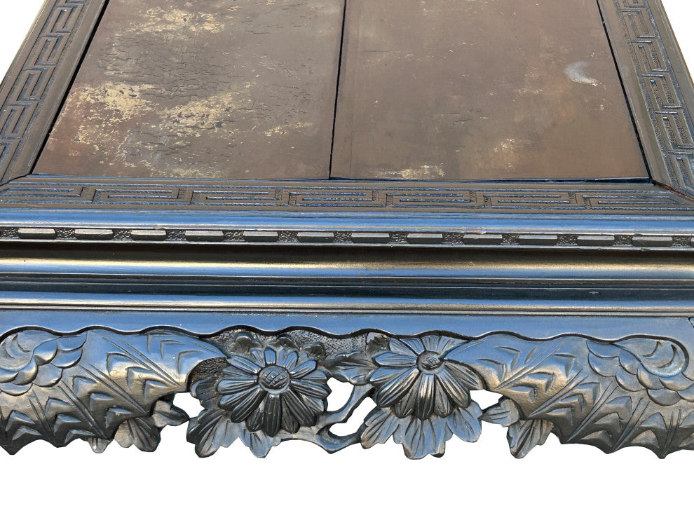 Vintage Chinese Black Relief Floral Carving Claw Legs Side Console Table Hws4812