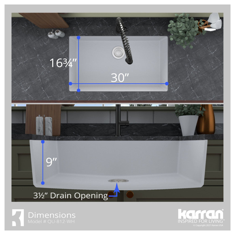 Karran QU-812 Undermount 32.5" Large Single Bowl Quartz Sink Kit, Black