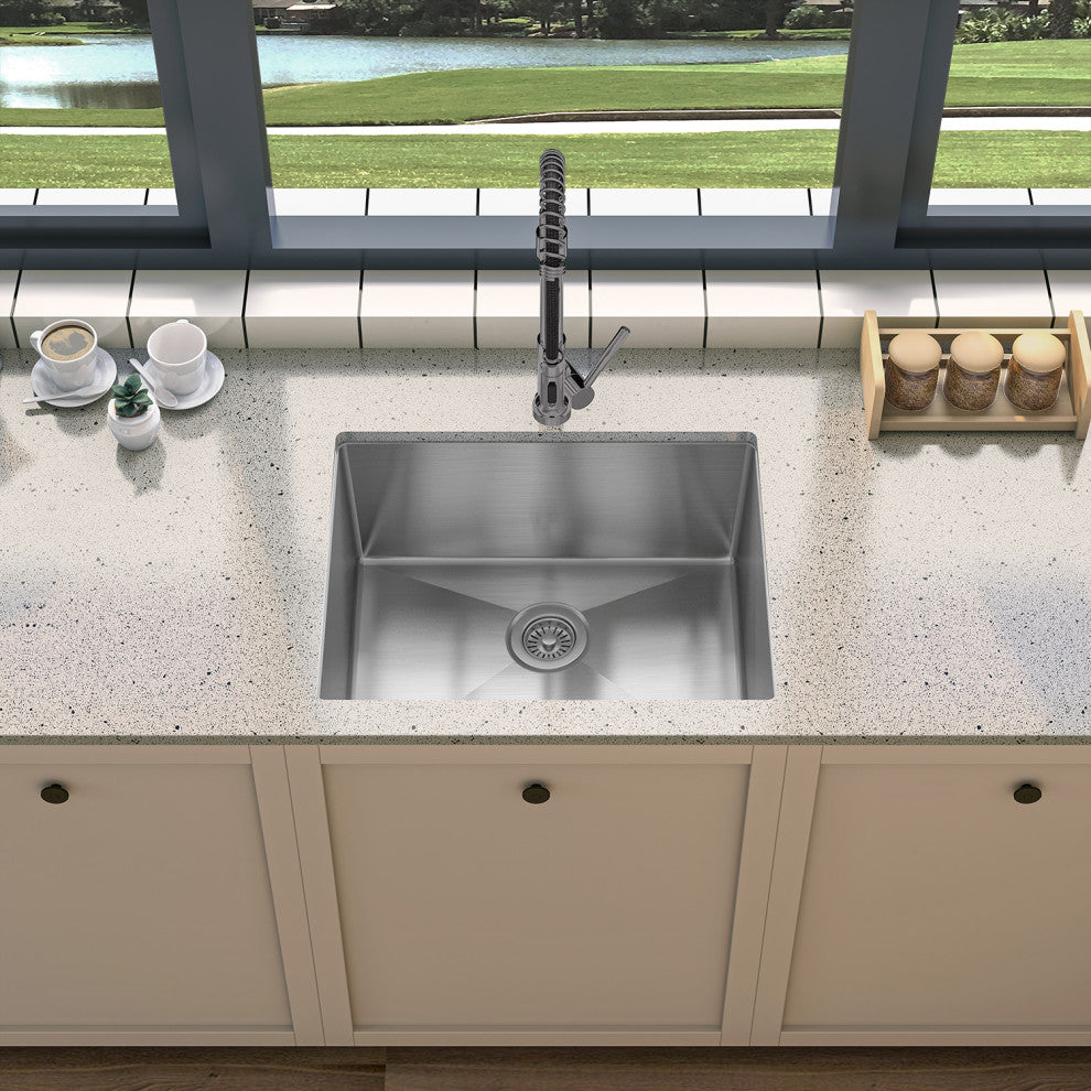 Sinber Single Bowl Kitchen Sink with 304 Stainless Steel Satin Finish, 23"x18"x9", Undermount