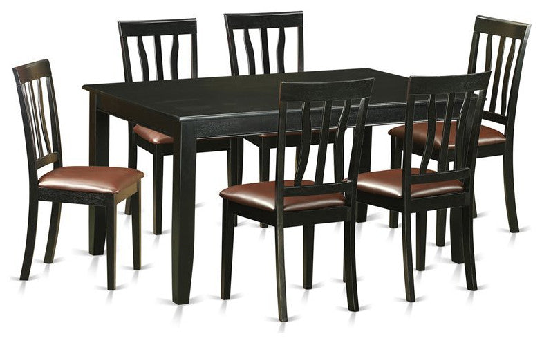 Nolan Rectangular Dining Table Set, Black, 7 Pieces, Faux Leather