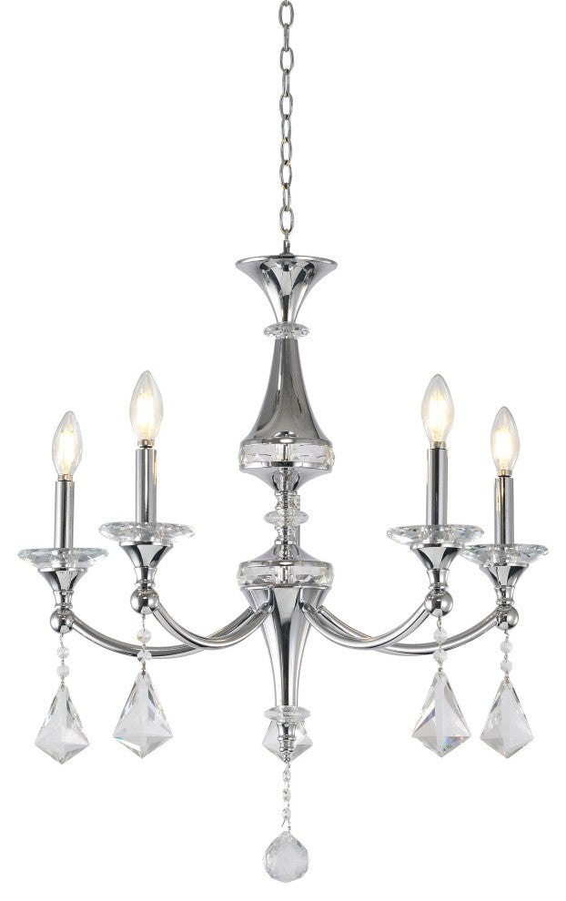 5-Light Chrome Chandelier With Clear Crystal Accents