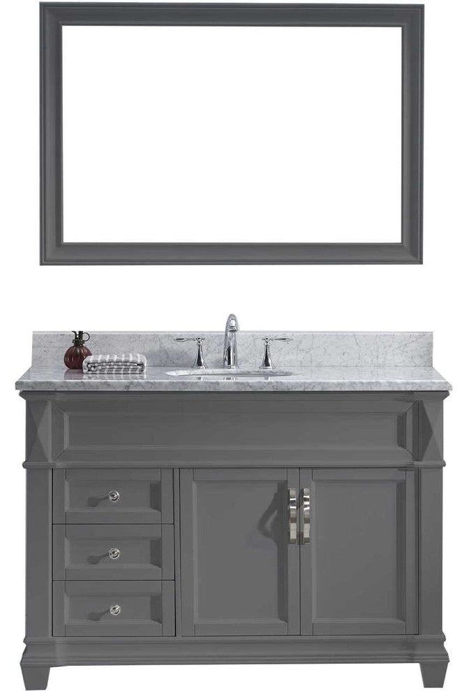 Victoria Single Bathroom Vanity Set, Gray With Marble Top, Chrome Faucet, 48"