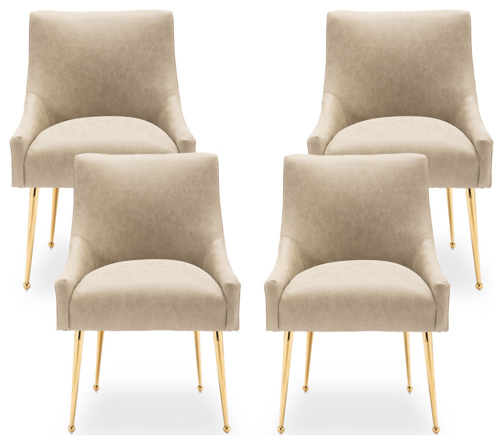 SEYNAR Modern PU Leather Dining Chairs Set of 4, Upholstered Side Accent Chair, Dark Apricot