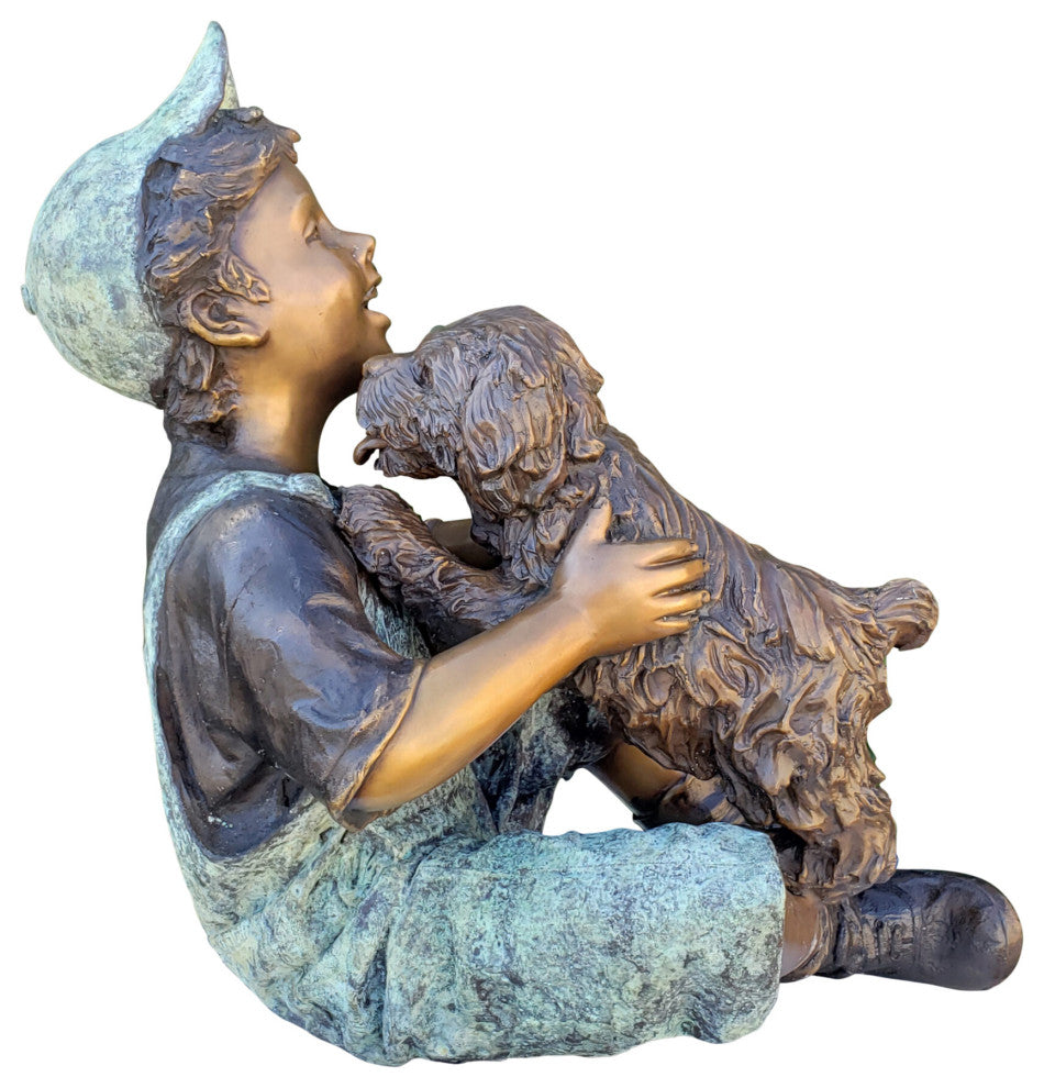 Playful Young Boy and his Puppy Bronze Statue Size: 20" x 16" x 24"H