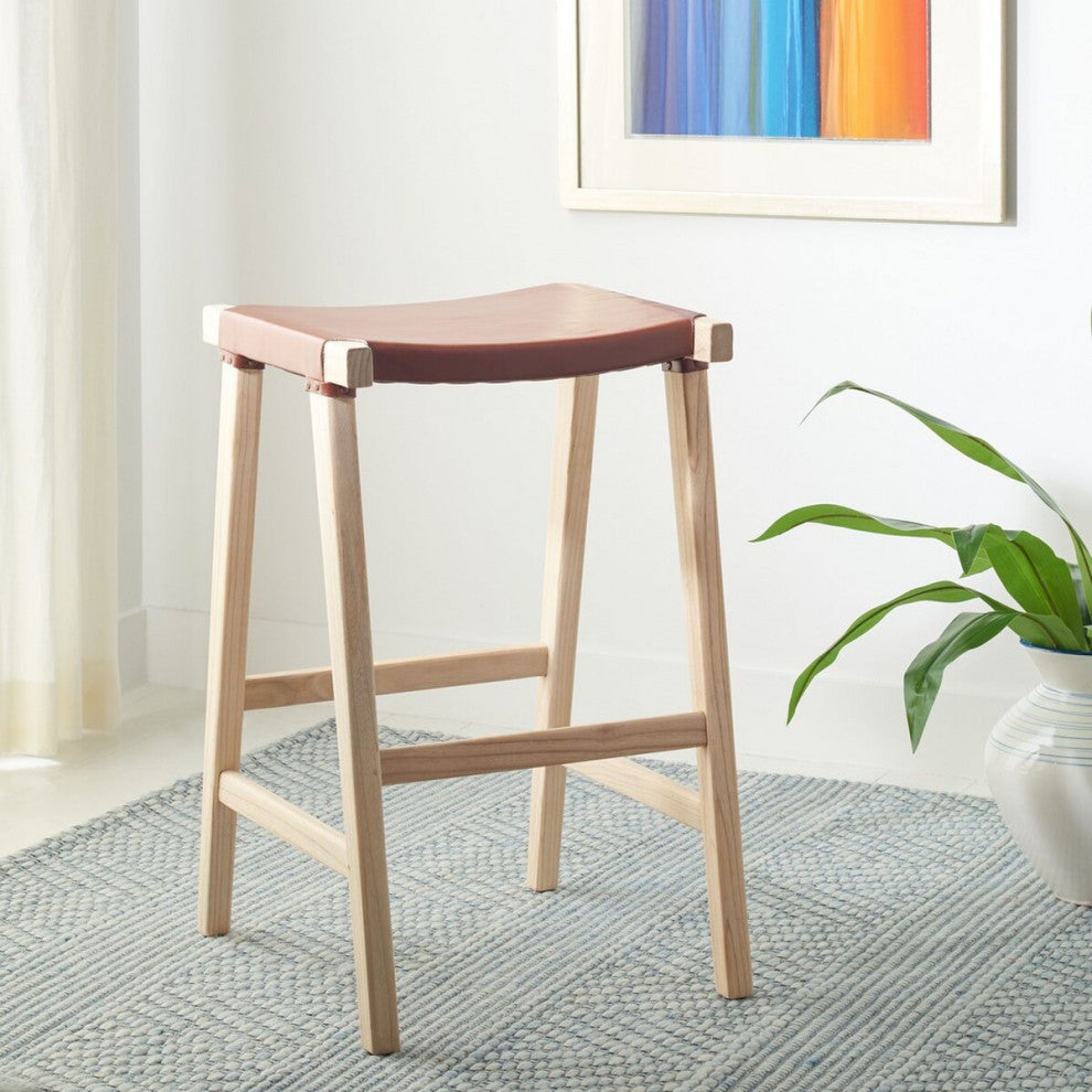 Safavieh Aariz Rectangle Barstool, Cognac/Natural