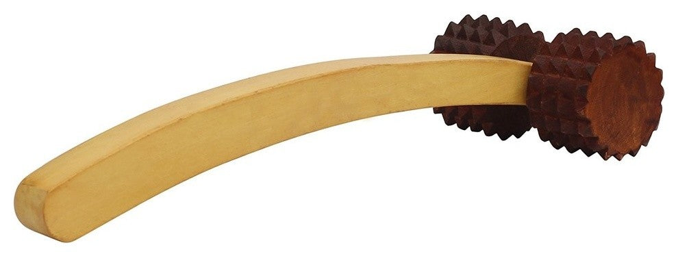 Acupressure Wooden Massager With Two Wheels, Brown