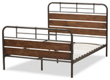 Monoco Industrial Black Finished Metal Coco Brown Wood Queen Size Platform Bed