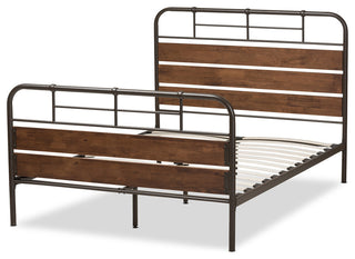 Monoco Industrial Black Finished Metal Coco Brown Wood Queen Size Platform Bed