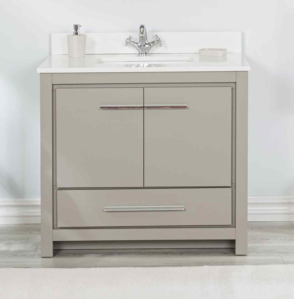 Mila Collection 36" Bathroom Vanity With Sink, Mirror, Countertop, Ash Gray