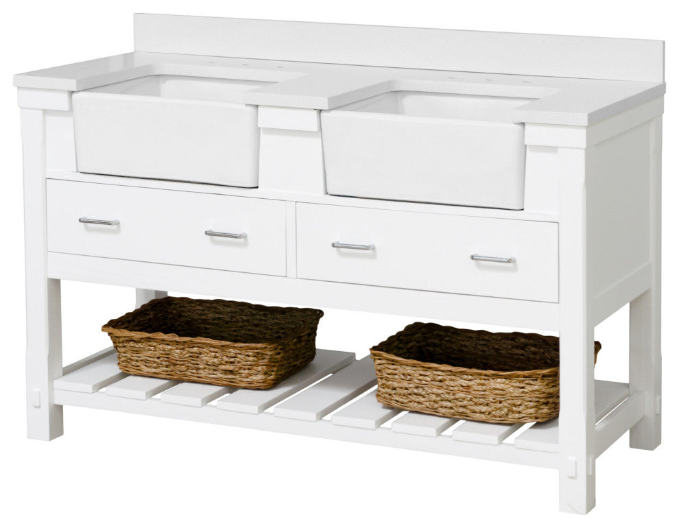 Charlotte 60" Bathroom Vanity, White, Quartz, Double