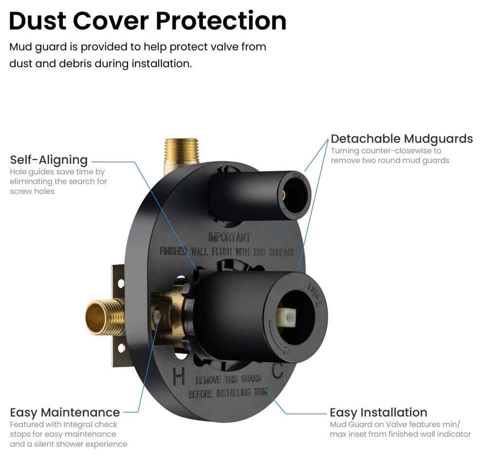 Ceiling Mounted 3-Function Shower System, Rough, Valve, Chrome