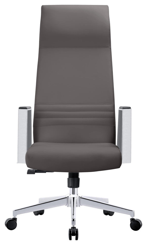 LeisureMod Aleen High-Back Leather Office Chair With Swivel and Tilt, Gray