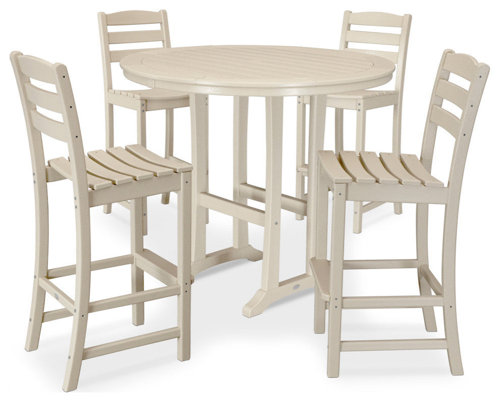 Polywood 5-Piece La Casa Side Chair Bar Dining Set, Sand