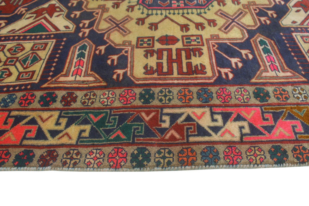 Fine Vintage Distressed Johanna Navy/Rust Runner, 4'5x10'0