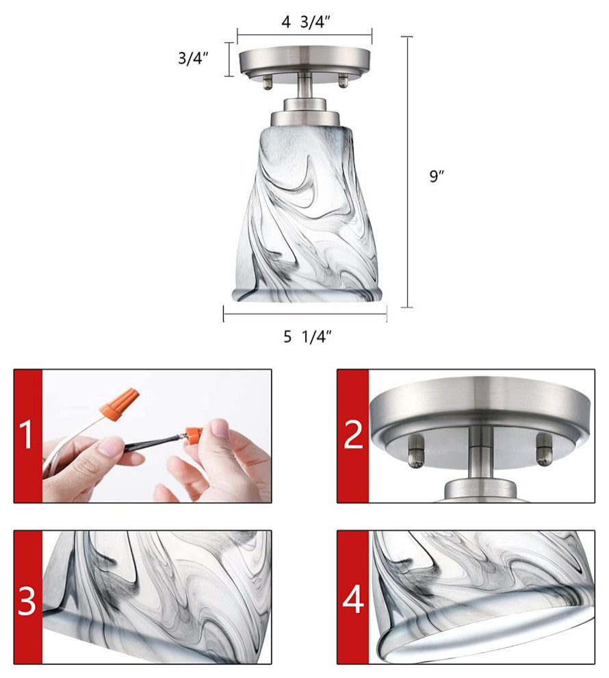 Mini Semi Flush Mount Glass Ceiling Light art glass ceiling lamp with nickel