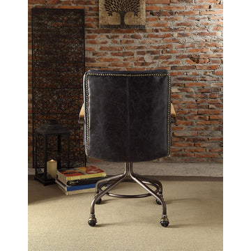 Hedia Top Grain Leather Office Chair, Vintage Whiskey, Vintage Blue