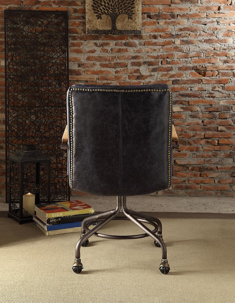 Hedia Top Grain Leather Office Chair, Vintage Whiskey, Vintage Blue