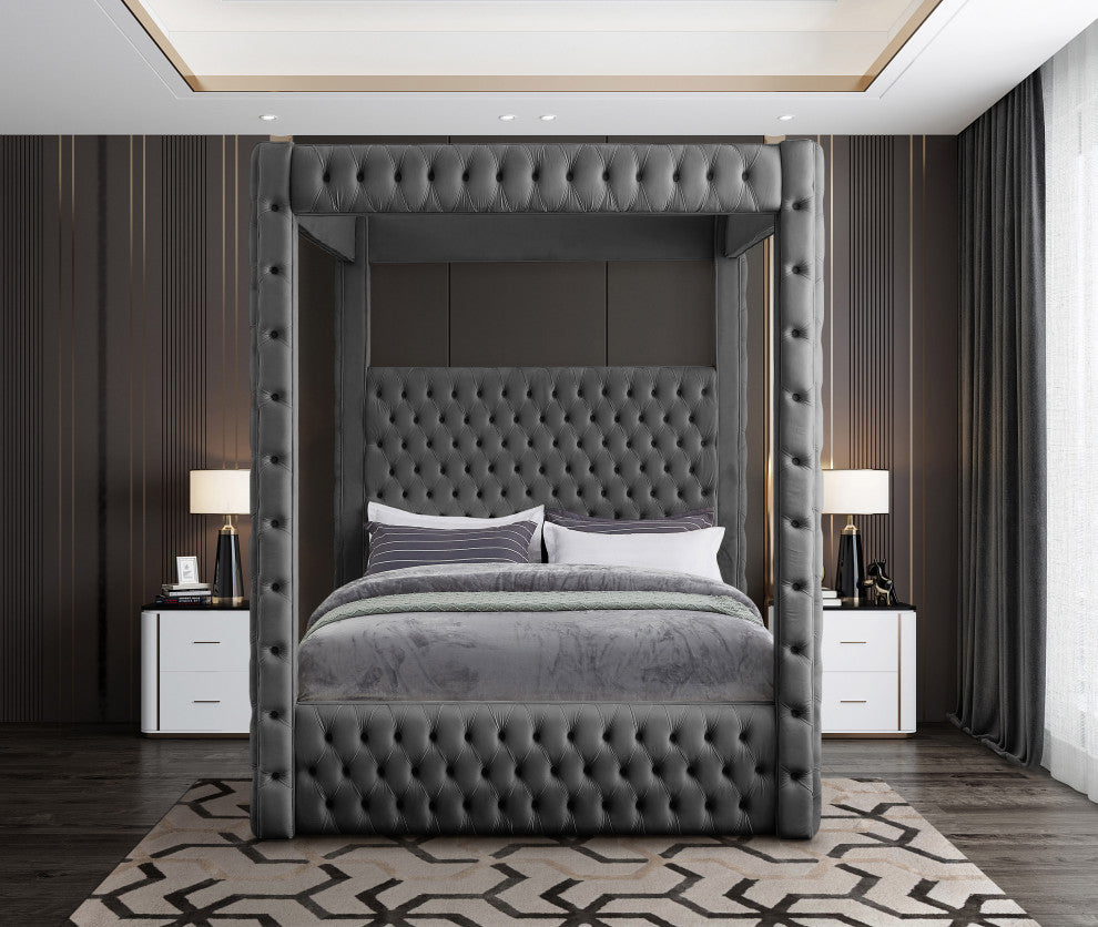 Royal Velvet Upholstered Bed, Grey, Queen