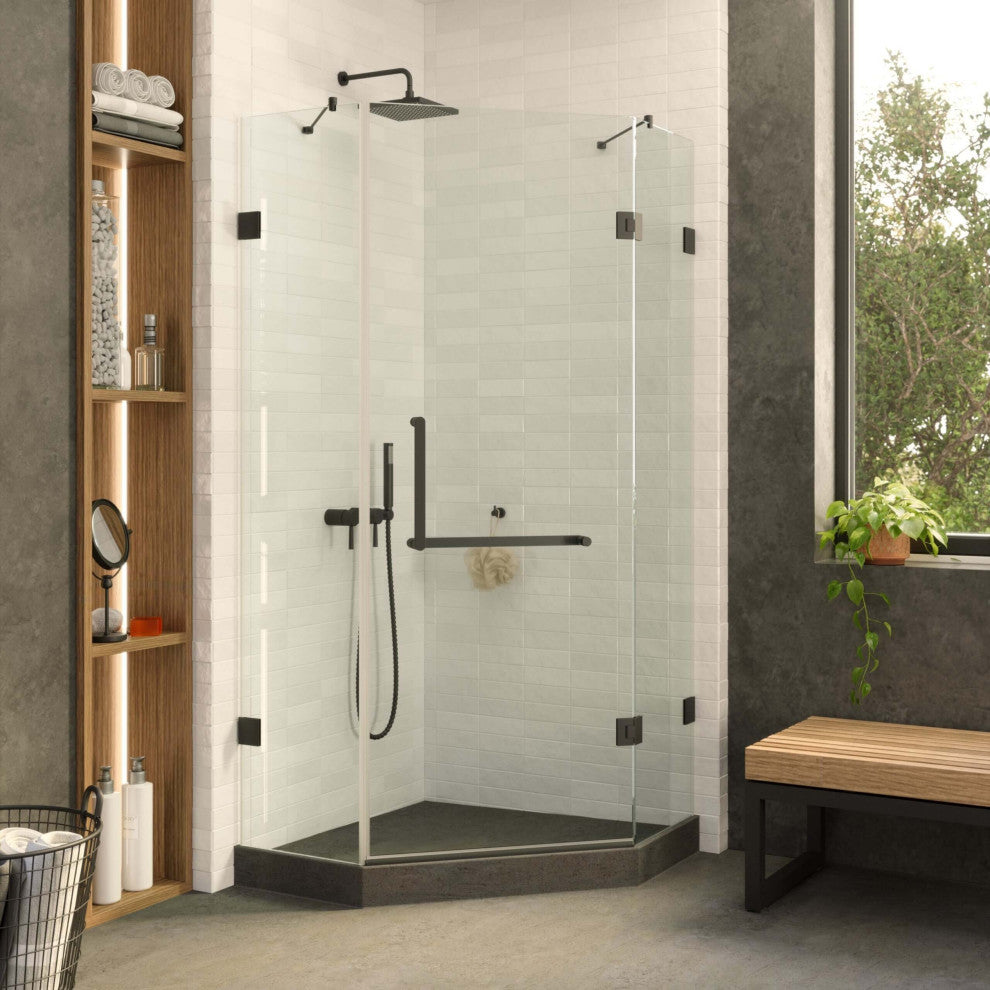 Shower Enclosure Neo Angle Frameless Tempered Glass, Black, 40" X 40"