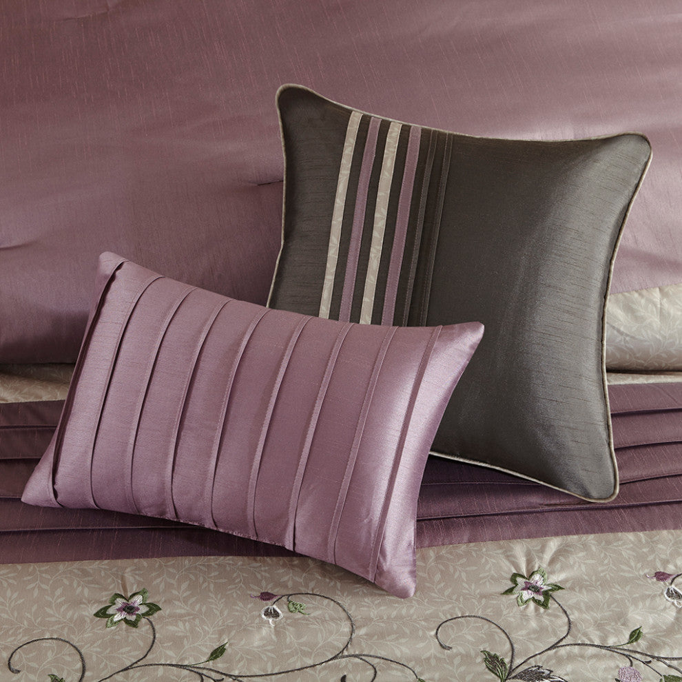 Madison Park Serene Embroidered 7 Piece Comforter Set, Purple