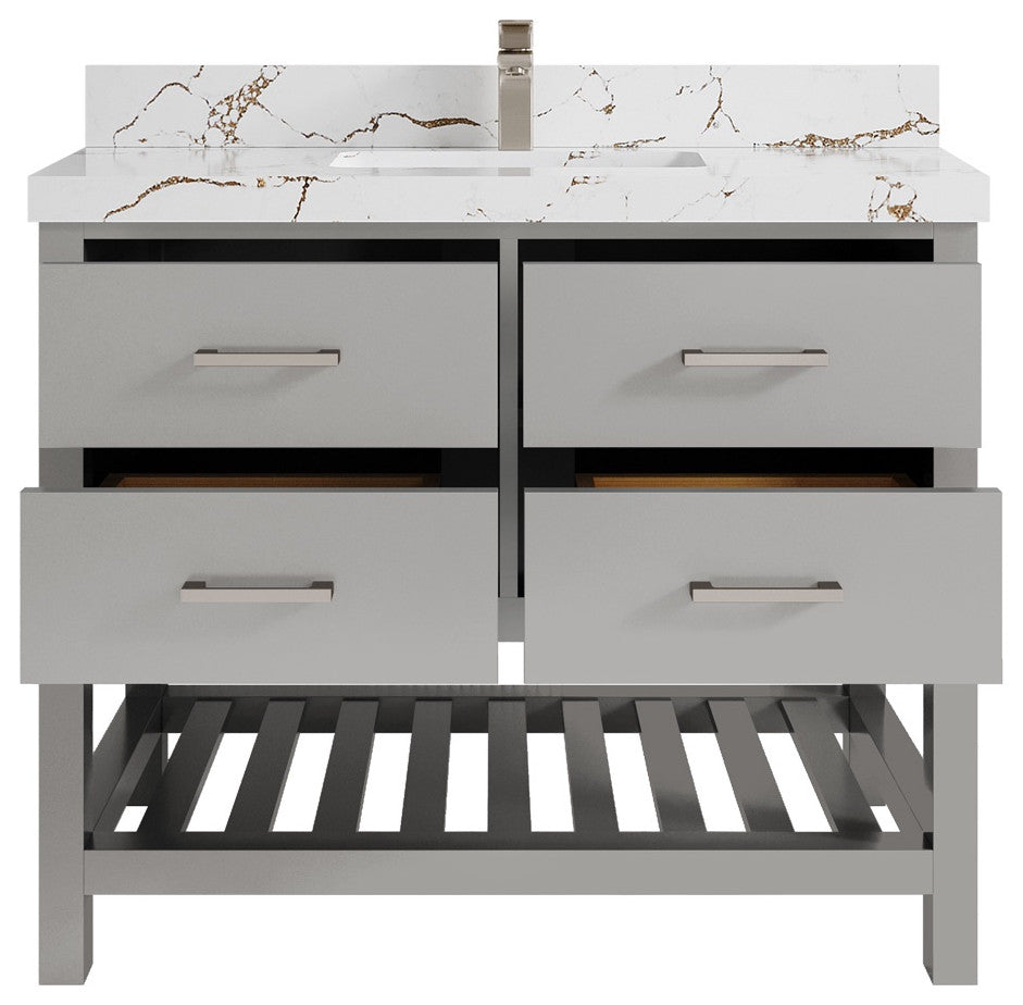 Parker 42" Single Sink Bath Vanity, Elephant Skin Gray 2" Viola Brown