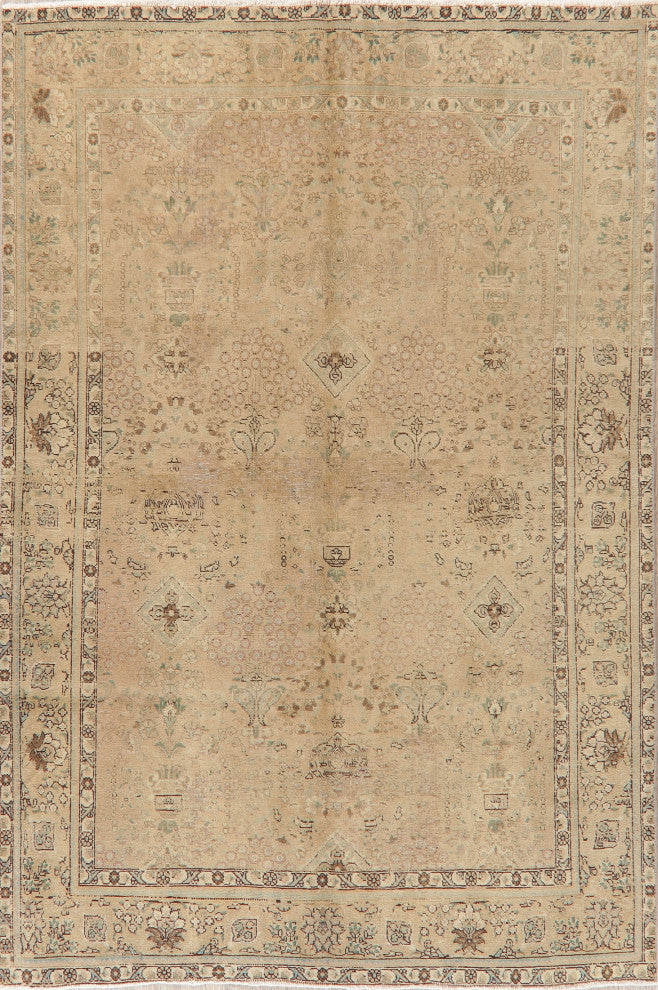 Consigned, Vintage Distressed Traditional Handmade Persian Area Rug, Brown, 7x10