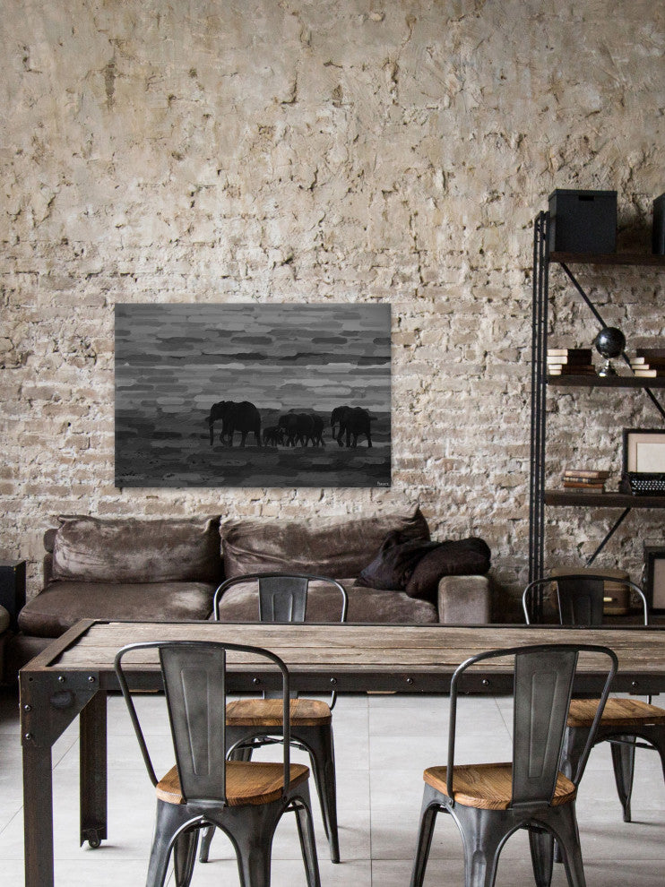 "Pachyderm Family" Print on Canvas, 24"x16"
