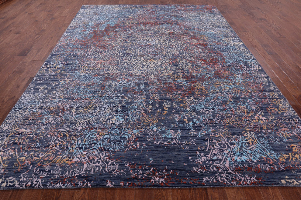 Wool and Silk Hand-Knotted Modern Rug 9' 1" X 12' 0" Q9253