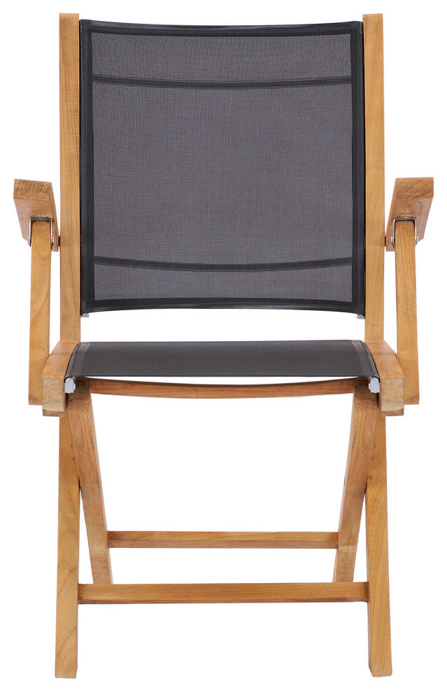 Teak Wood Miami Folding Arm Chair, Black, Set of 2